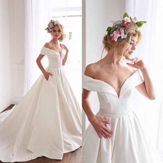 satin wedding dress with train