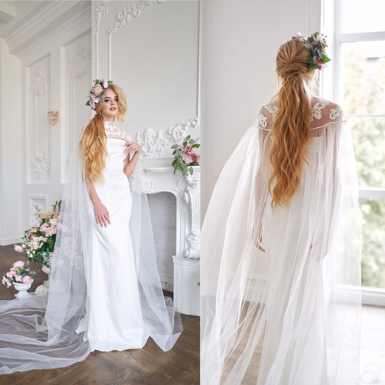 simple wedding dress with cape