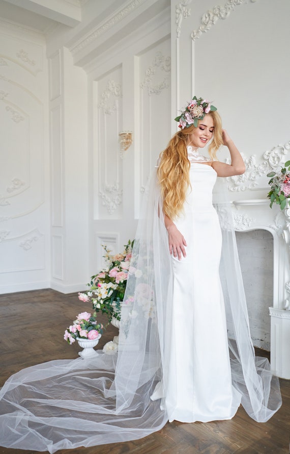 Simle Satin Wedding Dress Wedding Dress With Cape Boho Dress Etsy