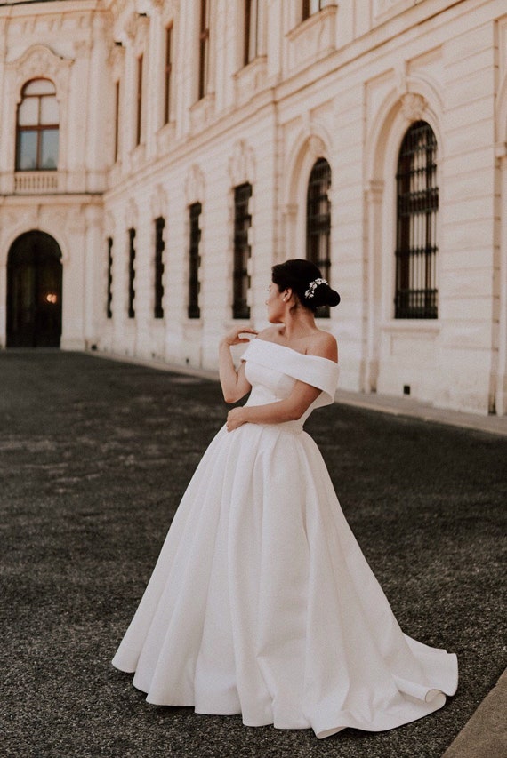 Romantic Satin Wedding Gown Royal Wedding Dress Classic Etsy