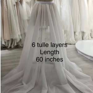 Nude detachable wedding skirt, White bridal removable skirt, Tulle wedding overskirt, Chapel train wedding dress image 10