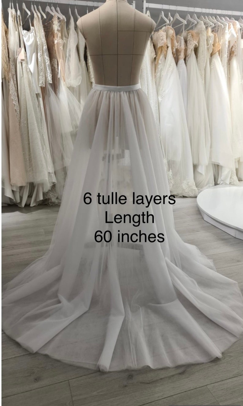 Nude detachable wedding skirt, White bridal removable skirt, Tulle wedding overskirt, Chapel train wedding dress image 10