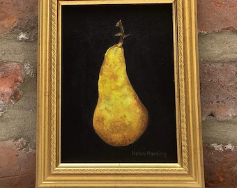 Hand-painted Acrylic Painting Of A Pear. An Original Fruit Painting. Not A Print.