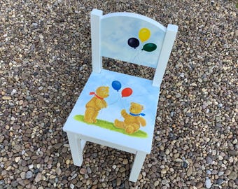Hand-Painted Teddy Bear Child's Chair: Upcycled Nursery Decor