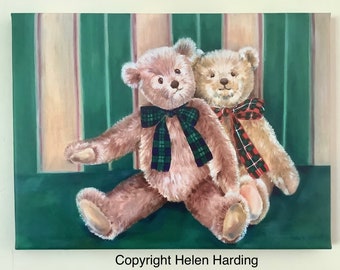 Vintage Teddy Bear Canvas Print: Hand-Painted Oil Painting Replica