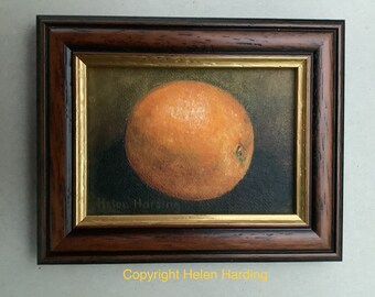 Painting Of An Orange. Hand-painted Fruit Art. Collectible Miniature Art.