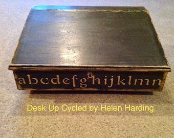 Upcycled Victorian Table Top Desk: Stencilled Antique Box