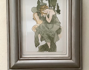 Victorian Lady Painting on Ceramic Tile, Upcycled Frame, Hand-Painted Art