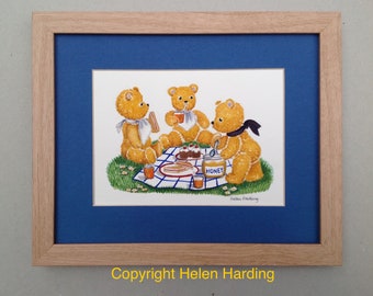 Hand-painted Picture Of A Teddy Bears' Picnic. Unique Teddy Gift. Frame Made In The UK