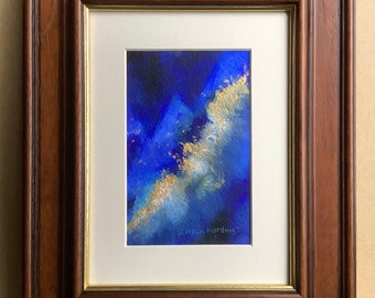 Hand-painted Blue And Gold Abstract Art. Framed Original. Abstract Acrylic Painting.