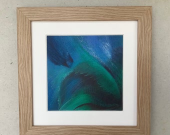 Hand-Painted Blue & Green Abstract Painting - Framed Original Acrylic Art