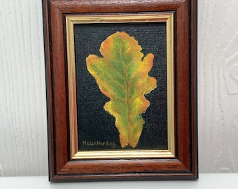 Miniature Oak Leaf Painting. Autumn Colours. Framed Original Art