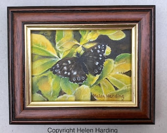 Hand-painted Miniature Of A Butterfly. A Speckled Wood Butterfly Painting. Original Art - Not A Print