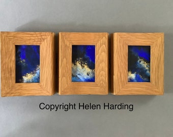 Three Hand-painted  Acrylic Paintings In Wooden Frames. Original Framed Abstract Art.