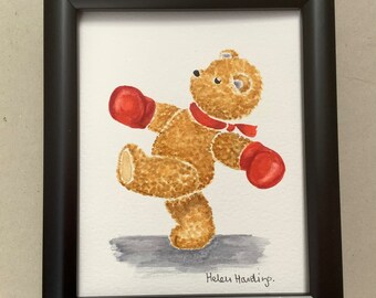 Kickboxing Teddy Bear Painting. Handpainted. Collectible Sports Art.