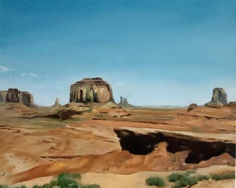 Hand Painted Oil Painting: Monument Valley Desert Landscape - 50x50cm