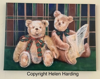 Vintage Teddy Bear Canvas Print: Hand-Painted Oil Painting Replica