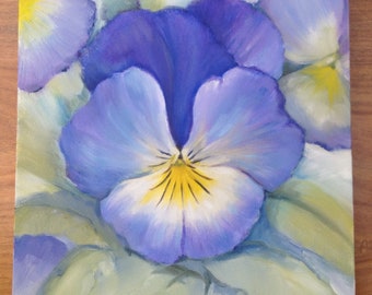 Original Pansies Oil Painting: Blue and Yellow Floral Art (12x9.5)