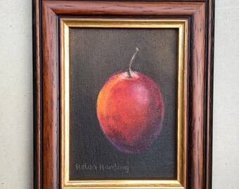 Painting Of A Plum. Hand-painted Collectible Fruit Art.