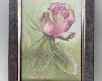 Framed Pink Rose Painting: Original Acrylic Art.
