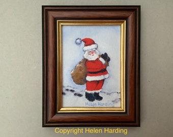 Hand-painted Christmas Painting. Framed Original Father Christmas Miniature.  Acrylic Art. Not A Print.