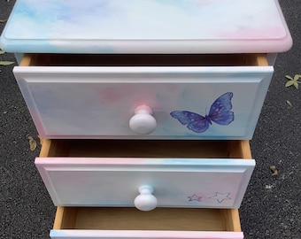 Hand Painted Unicorn Bedside Cabinet: Upcycled Fairy Chest of Drawers