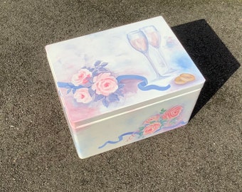 Hand-Painted Wedding Keepsake Box, Acrylic Floral Design
