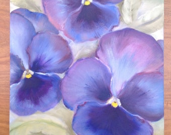 Blue Pansies Oil Painting: Original Floral Art on Canvas (12x9.5)