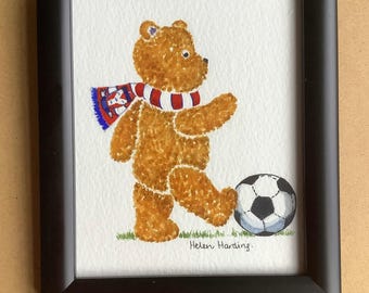 Hand-Painted Teddy Bear Watercolour: York City F.C. Collectible Art