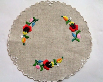 Hungarian Embroidered Doily, Hungarian Coaster, MATYO Hungarian Embroidered Linen Doilies, Hungarian Table Runner,