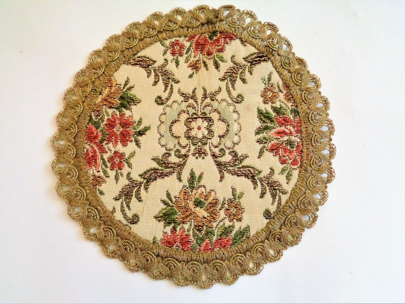 Table Runner Belgian Tapestry Brocade Round Place Mat Small Applique Antique Textile