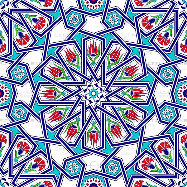 Tile Motif, Vector Pattern, Ottoman Tile Motif, Turkish Tile Motif, Fabric Pattern Drawing, instant download.