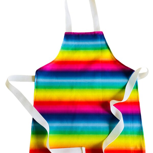 Rainbow children apron, rainbow toddler apron, , Handmade Rainbow stripes  Fabric Children's Aprons, Baking Gift