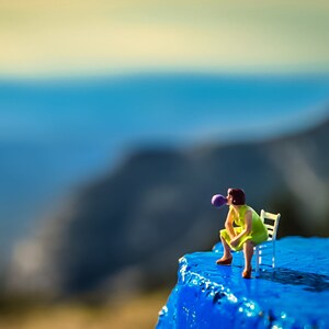 DIGITAL DOWNLOAD, miniature people,lansdcape,blue,woman,bubble gum,instant print,printable art,miniature,instant print,art,photography