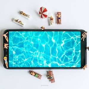 DIGITAL DOWNLOAD,swimming pool,swimming,mobile,swimmer,swim,miniature people,digital art,photography,funny,home decoration,gift,collectible