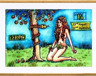 Virgo Zodiac Watercolor Art Print, Astrology Wall Decor