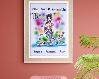 VIRGO Wall Art Print  Virgo star sign poster for home decor  Virgo A4 print from the UK.