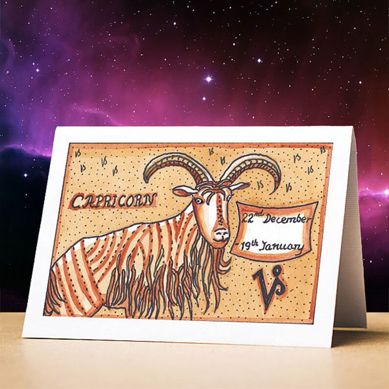 Steinbock Geburtstagskarte, Steinbock Kunstkarte, Astrologie Geschenk