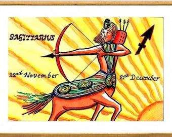 Sagittarius Zodiac Art Print, Watercolor Astrology Poster (A4)