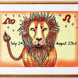 Leo astrology birthday print, Leo star sign birthday gift, zodiac poster art, horoscope picture wall decor, A4 print from the UK.