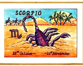 Scorpio Zodiac Print, Scorpion Astrology Poster (A4)