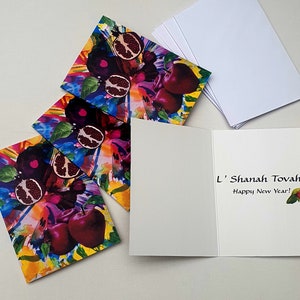 Lot de 4 cartes de voeux pour le Nouvel An juif, article de papeterie de Roch Hachana, voeux de L'Shanah Tovah, cartes « Éclat de grenades ».