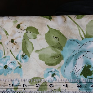 Cream and Turquoise Roses Cotton Quilting fabric