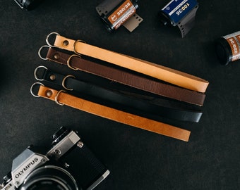 Correa de muñeca para cámara de cuero genuino | Diseño vintage y minimalista | Color: Marrón, Negro, Coñac, Marrón oscuro, Natural | Correa para cámara