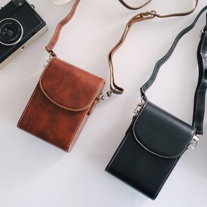 Leather camera Case with strap - For compact camera - Sony rx100 Canon Powershot vintage and film small camera -