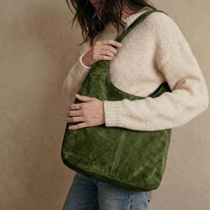 Suede Leather Shoulder Bag | Hobo ITA Bag | Made in Italy | Elegant Casual Women's Purse image 11