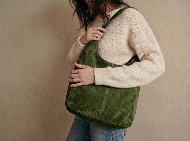 Suede Leather Shoulder Bag | Hobo ITA Bag | Made in Italy | Elegant Casual Women's Purse image 11