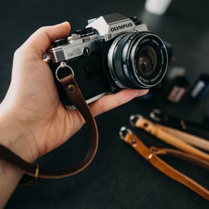 Genuine Leather Camera Wrist Strap Vintage and minimal design Color Brown, Black, Cognac, Dark Brown, Natural Camera strap image 8