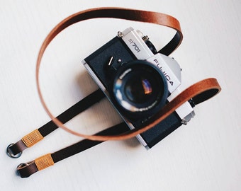 Strap in true CUIO for Mirrorless cameras or Reflex SPEDITION FREE - Camera Strap brown orange leather leather belt made