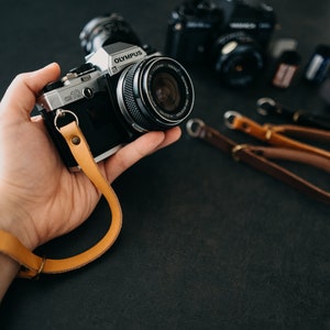 Genuine Leather Camera Wrist Strap Vintage and minimal design Color Brown, Black, Cognac, Dark Brown, Natural Camera strap image 10